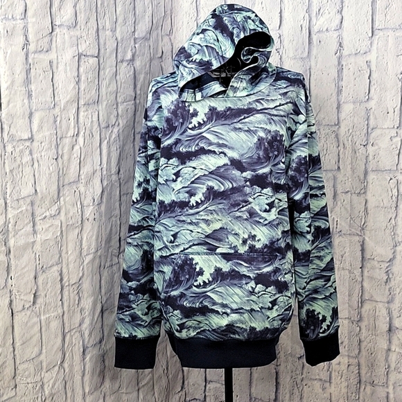 HURLEY‎ Blue Ocean Waves Pattern Hooded Men's Sweatshirt XL - Picture 1 of 10